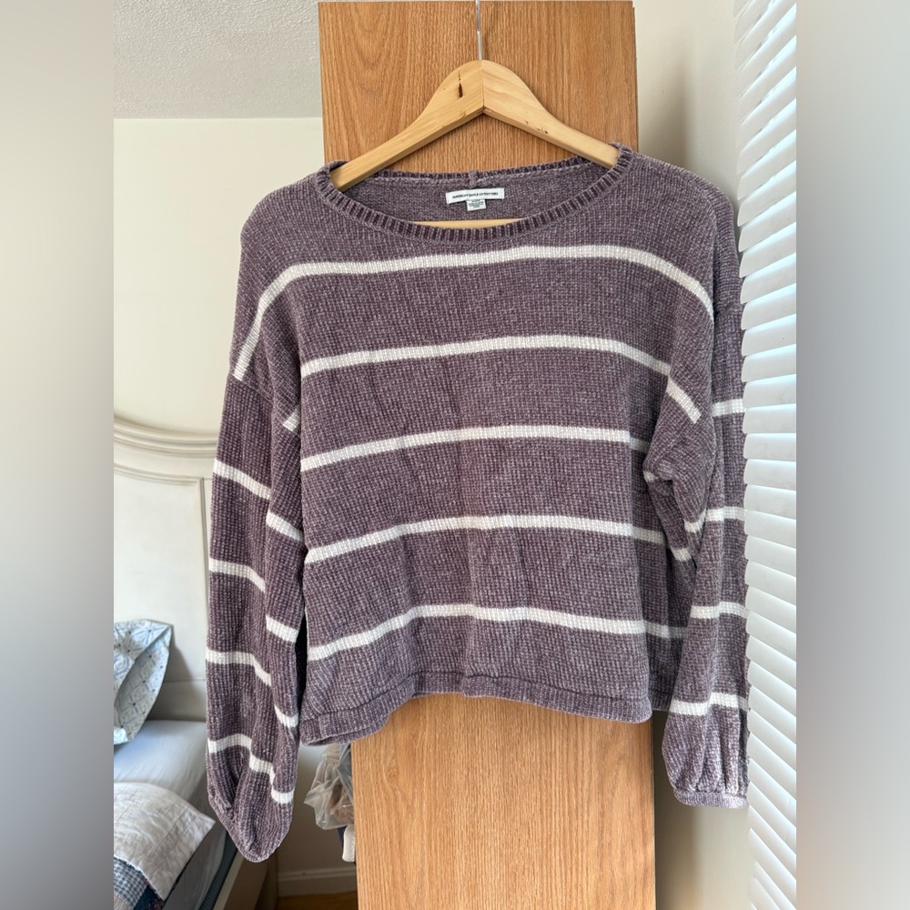 American Eagle Outfitters Purple and White Striped Sweater